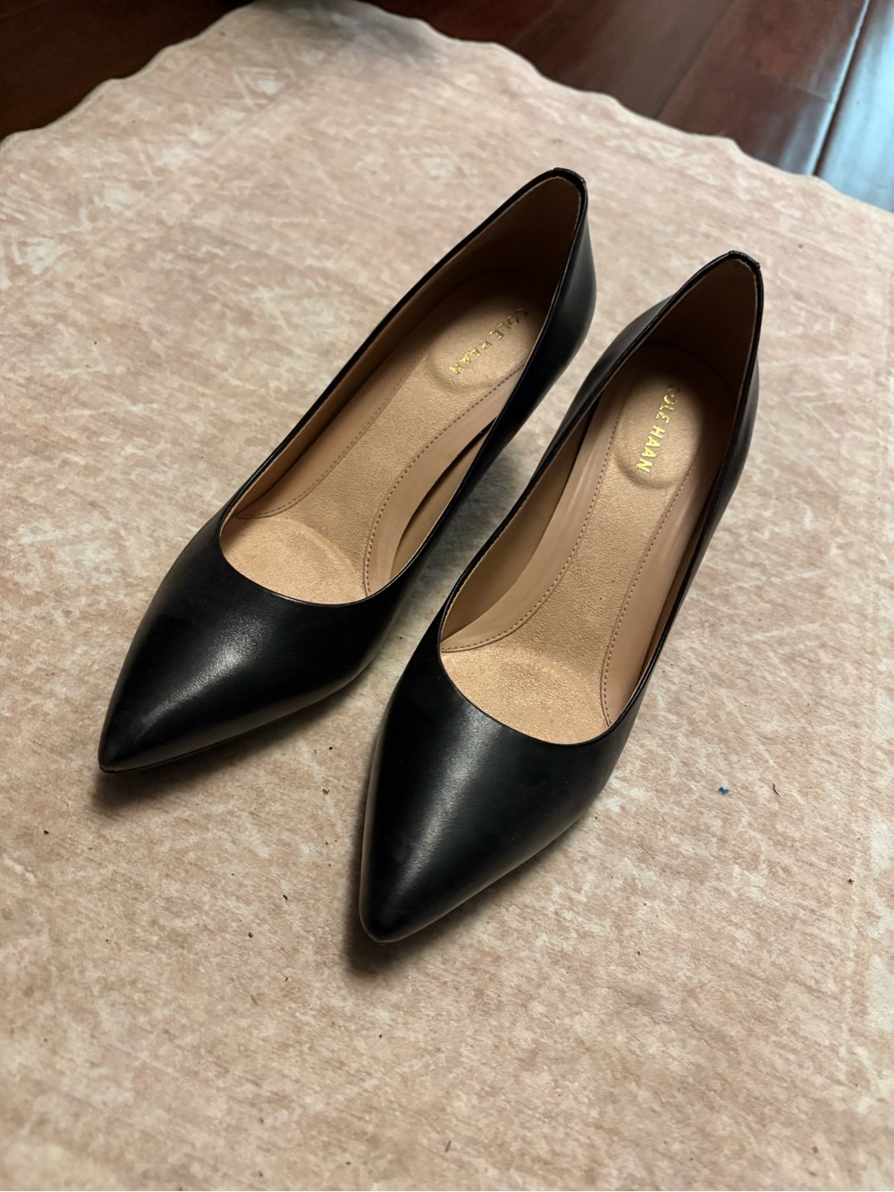 Cole Haan Black Leather Pointed-Toe Pumps
